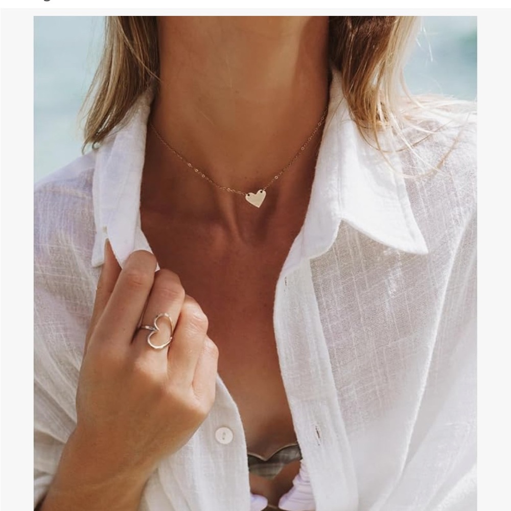 Gold Choker Heart Pendant Necklace